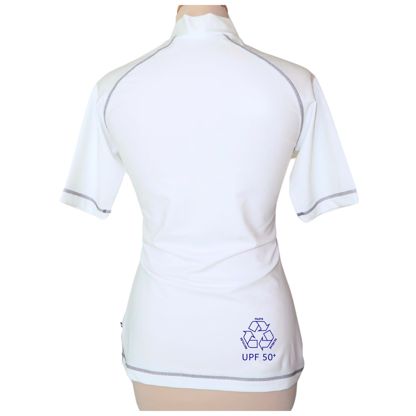 Rashguard UPF50+ durable Made in France MC femme blanc - différents motifs