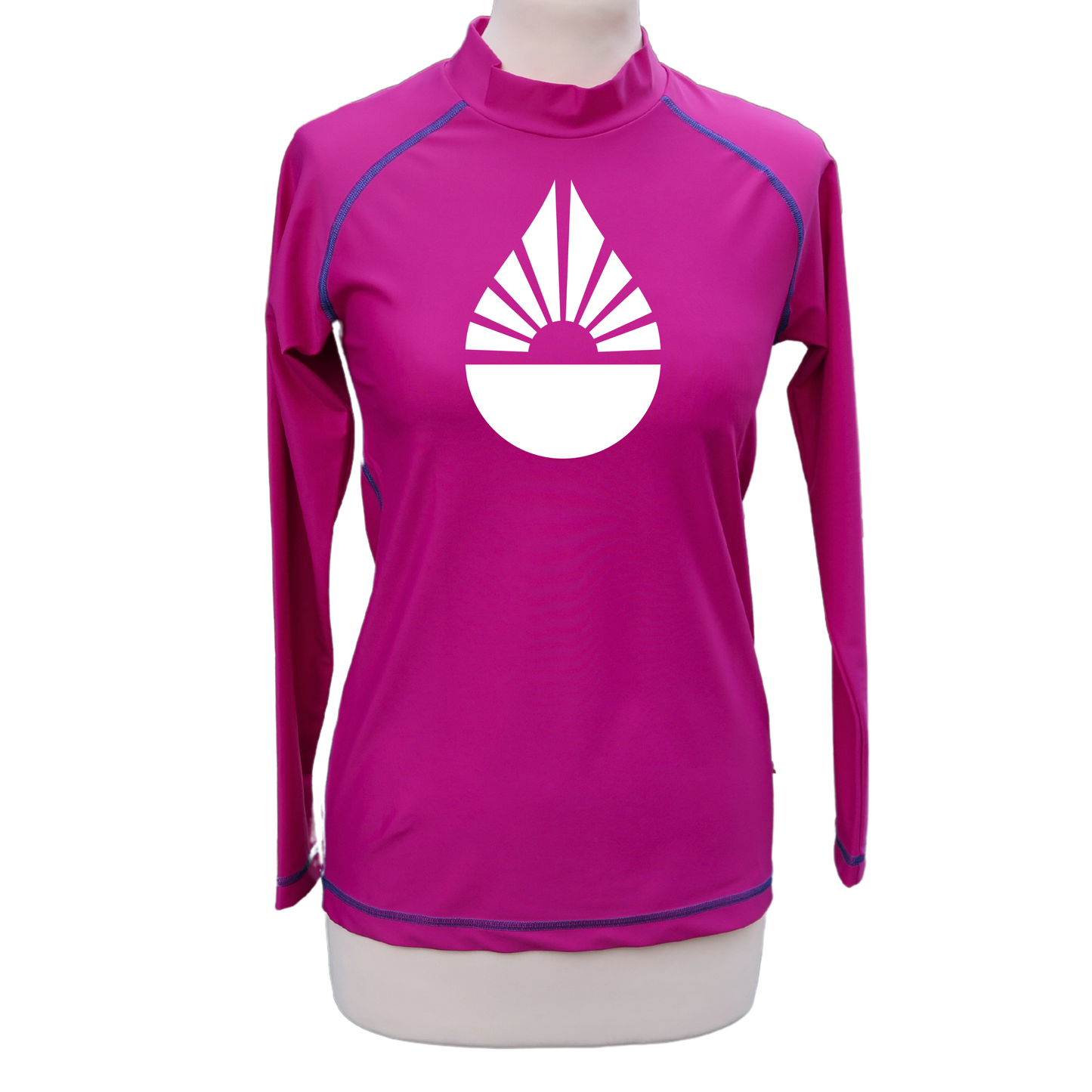 rashguard lycra anti uv haut de gamme femme manches longues violet rose fuchsia fabriqué en France UPF50+ Made in France avec des filets de pêche recyclés, écolo, durable, top maillot tee-shirt eco responsable F2M goutte drop pcycling TS top uv