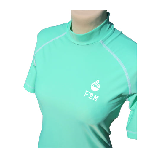Lycra anti-uv UPF50+ écoresponsable Made in France MC femme vert d'eau - différents motifs