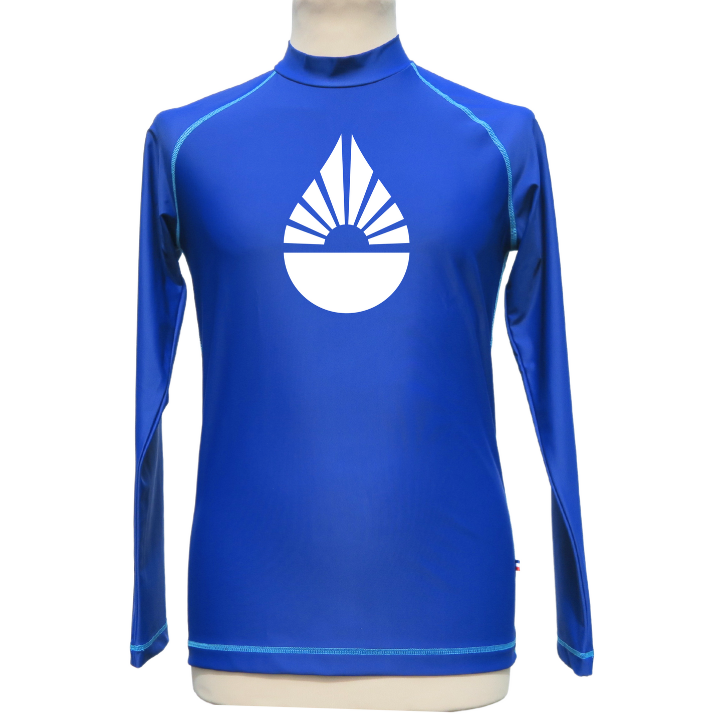 rashguard lycra anti uv F2M homme Manches longues made in France bleu marine col montant top maillot tee shirt logo torse goutte