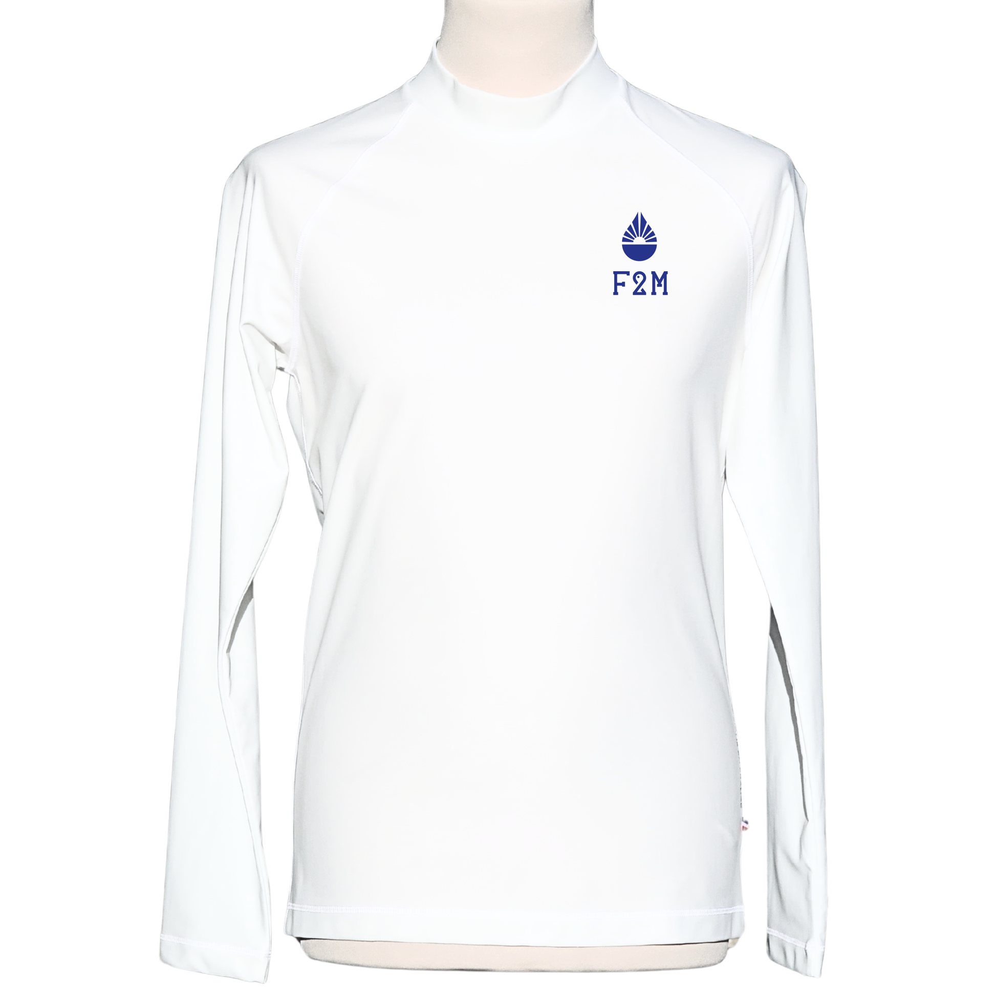 Lycra_licra-homme_manches longues_blanc_made_in_France_UPF50+_F2M top tee-shirt anti uv  rashguard filets de peche recyclés protection solaire maximale sans additif chimique ecolo durable sustainable eco responsable top ts maillot snorkling diving plongée vacances soleil tuba fabriqué en France logo coeur tuba vacances récifs coraux
