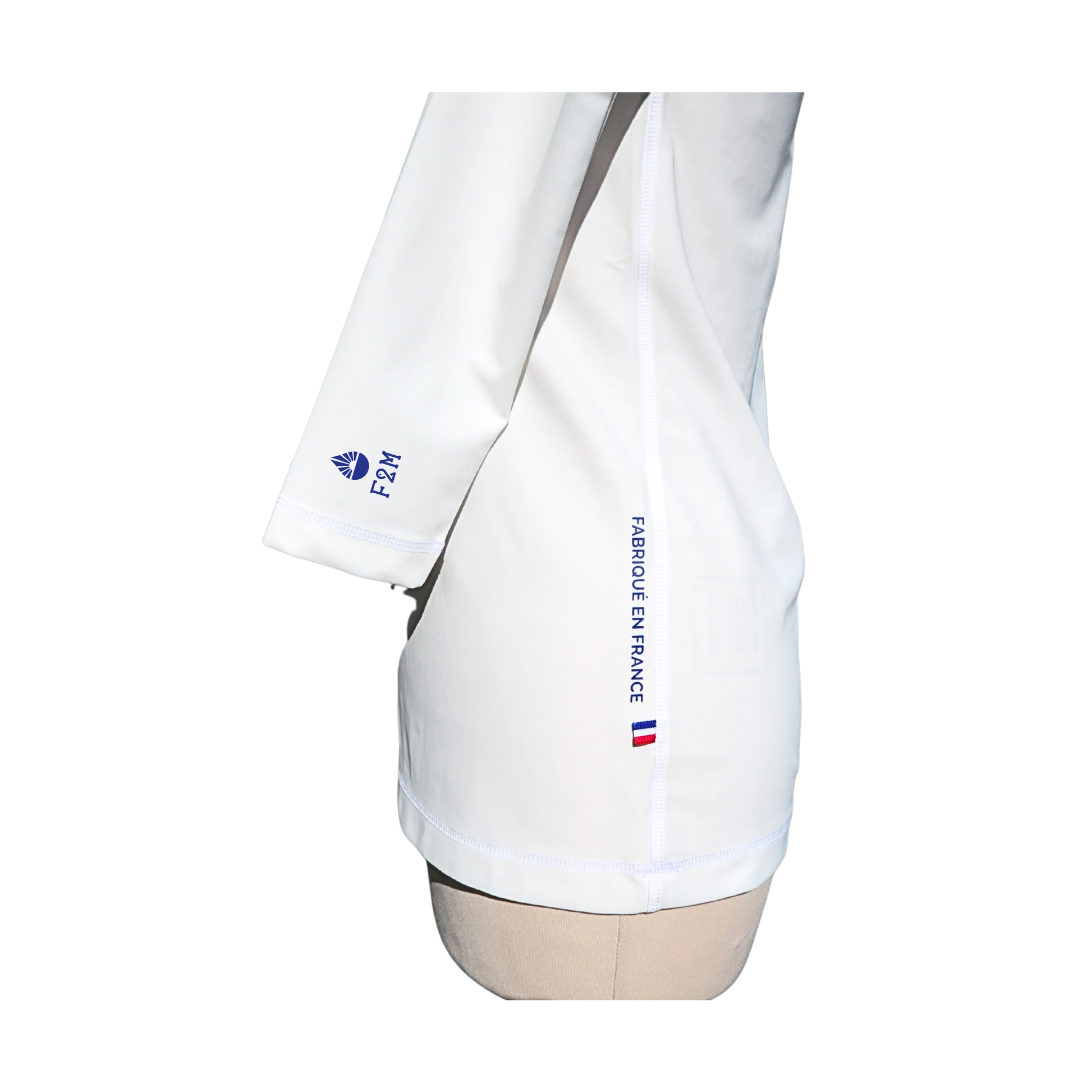 Lycra F2M femme manches longues ML blancTS top maillot anti uv rashguard made in France UPF50+ tee-shirt maillot côté drapeau tricolore fabriqué en France