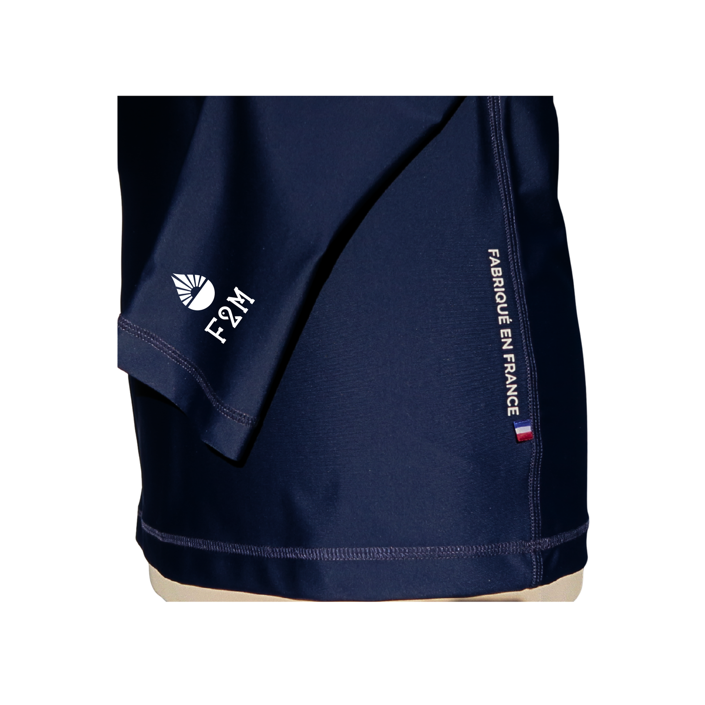lycra F2M rashguard top maillot ts anti uv UPF50+ fabriqué en France drapeau tricolore logo pognet bleu marine manches longues homme