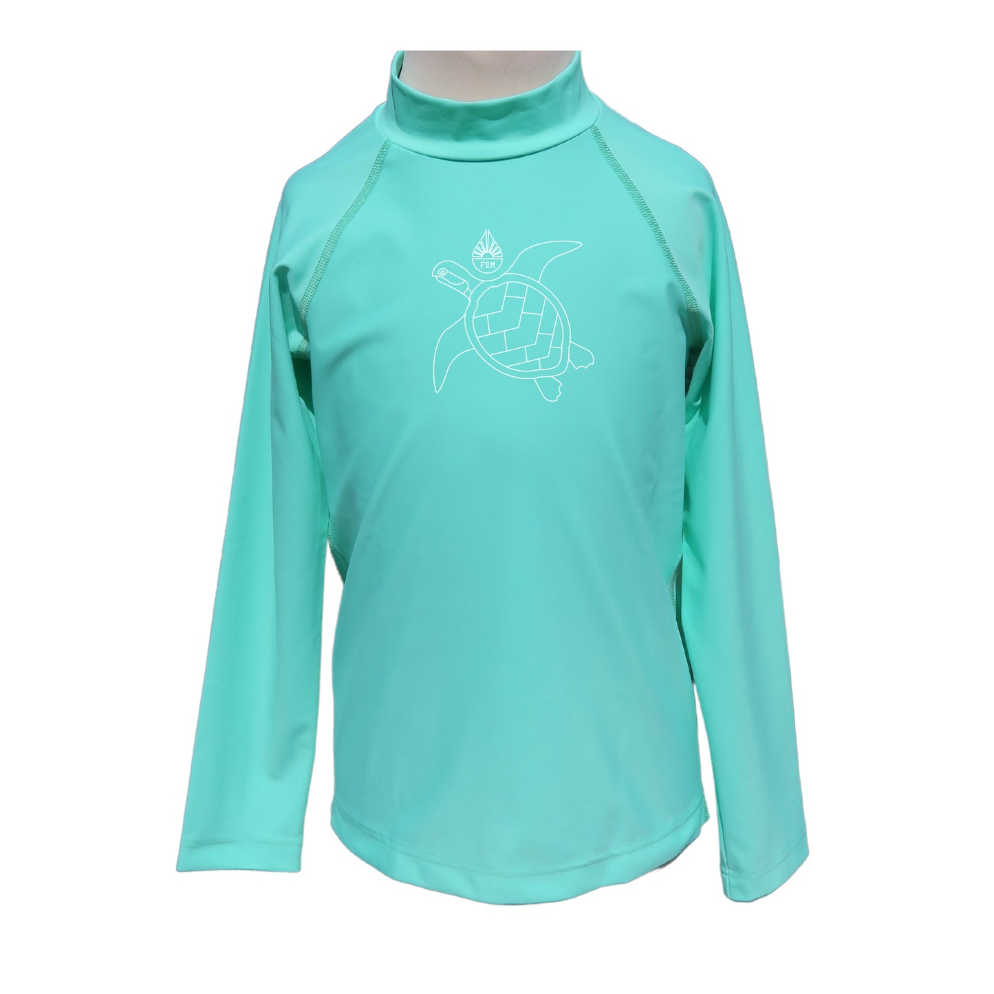 Kids UPF50+ rashguard green made in France from ghostnets