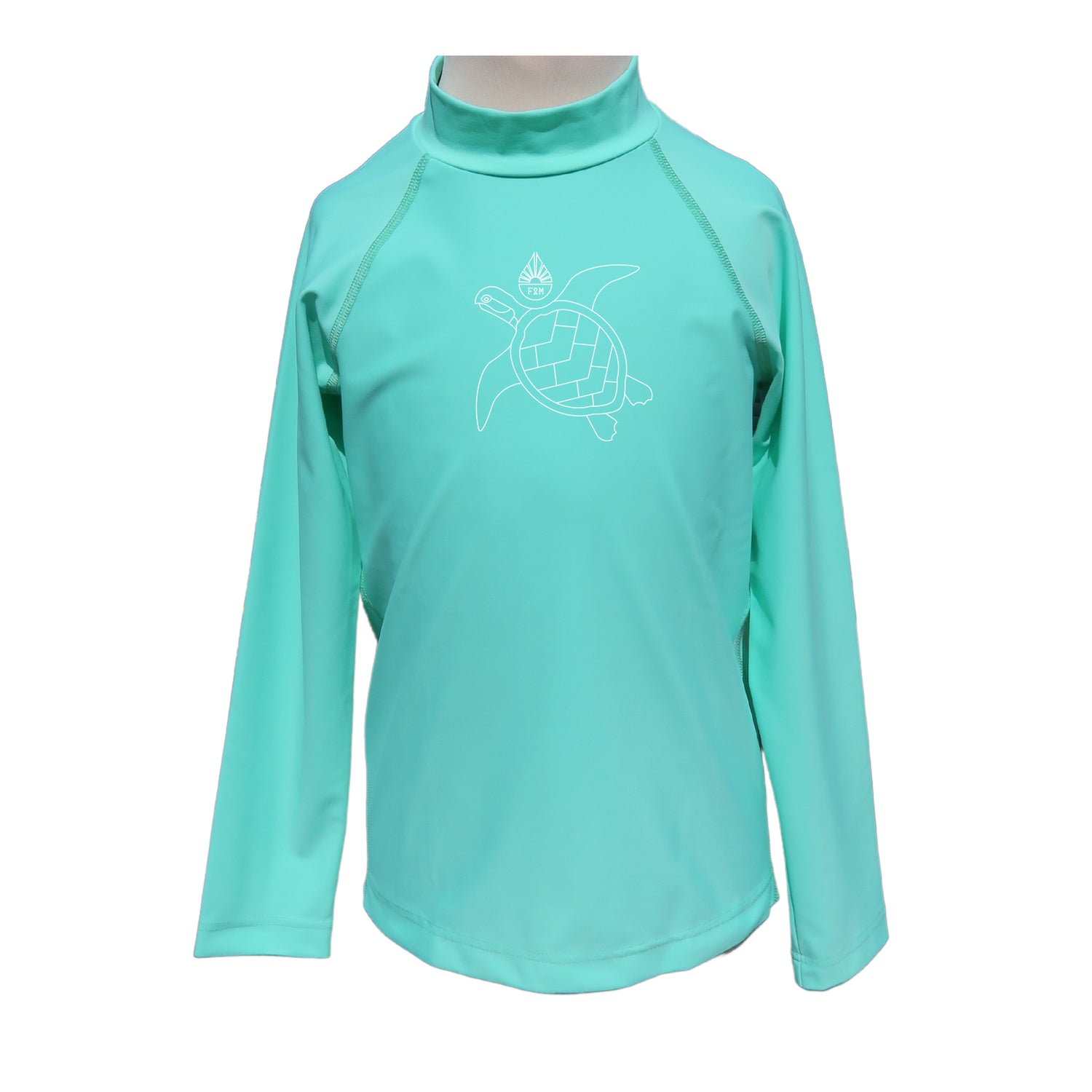 Lycra maillot top tee-shirt anti-uv enfant mixte upcyclé made in France UPF50+ tortue vert lagon