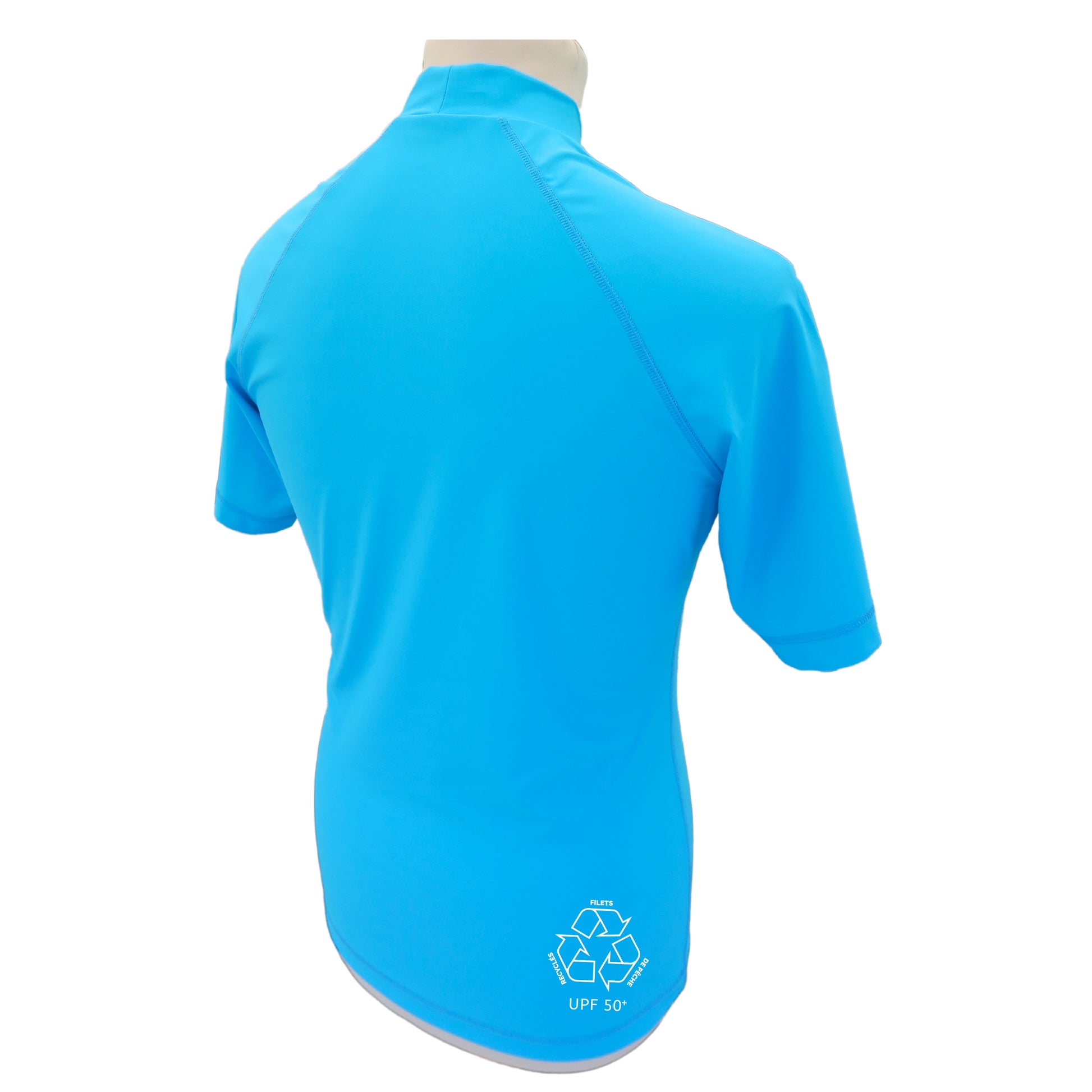 Lycra_homme_MC_bleu_ciel_made_in_France_UPF50_F2M top tee-shirt anti uv manches courtes rashguard filets de peche recyclés protection solaire maximale
