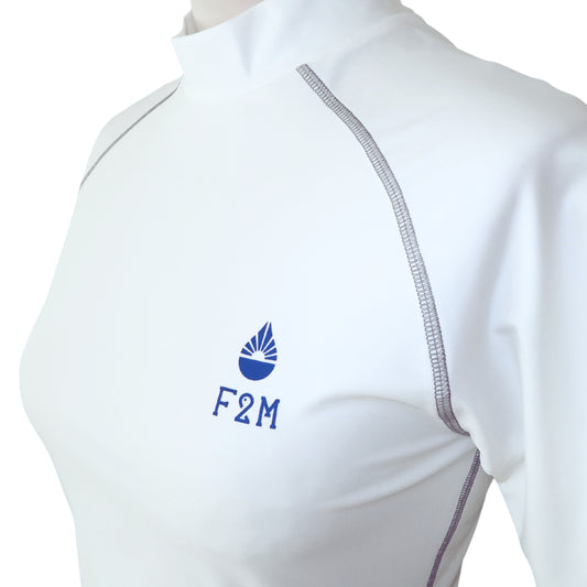 rashguard lycra anti uv haut de gamme femme  blanc manches courtes anti uv fabriqué en France UPF50+ Made in France avec des filets de pêche recyclés, écolo, durable, top maillot tee-shirt eco responsable F2M 
