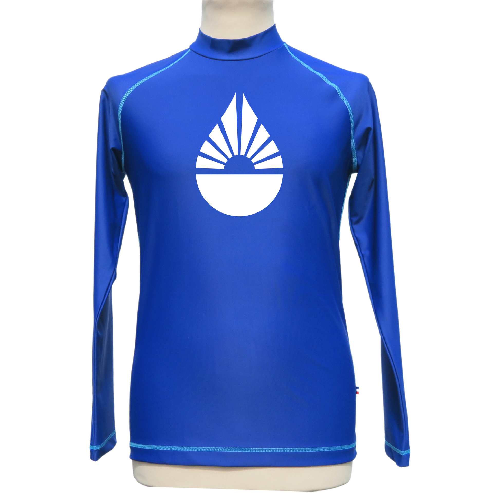 rashguard lycra anti uv F2M homme Manches longues made in France bleu marine col montant top maillot tee shirt logo torse goutte