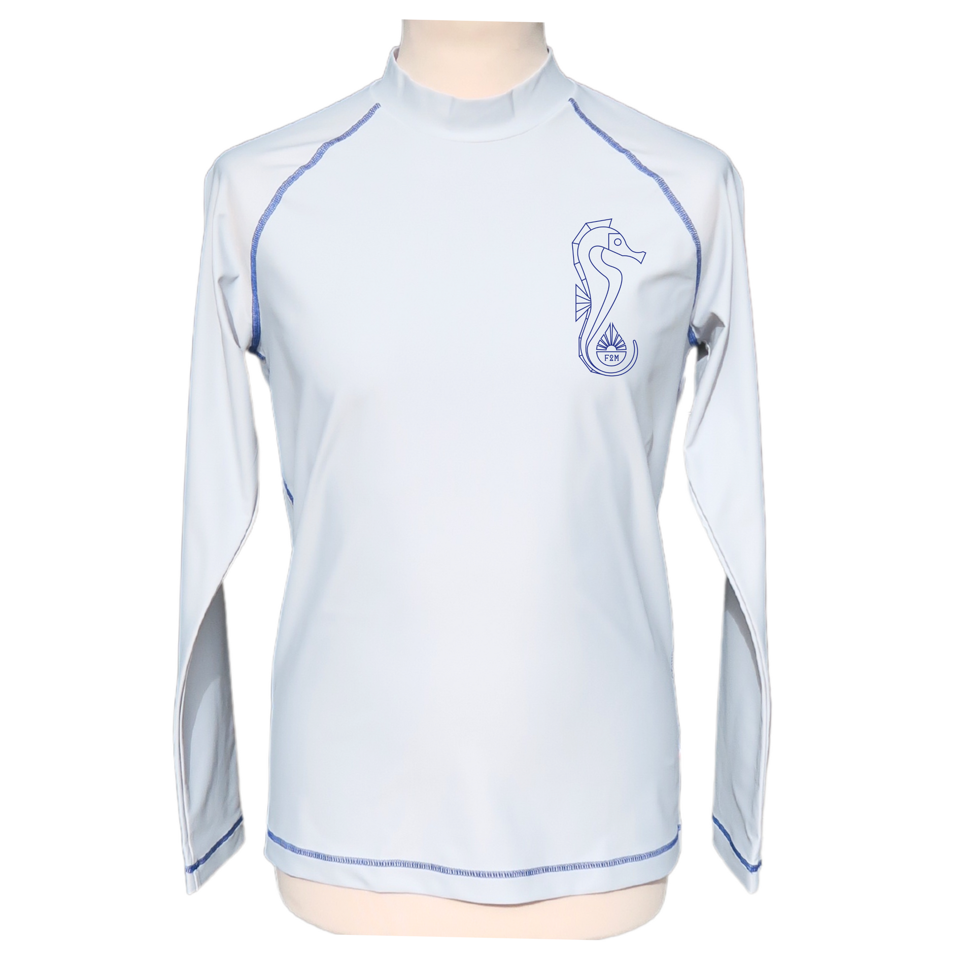lycra anti uv rashguard F2M made in france filets de pêche recyclés UPF50+ sans additif chimique écolo durable haut de gamme  devant homme manches longues personnalisé hippocampe