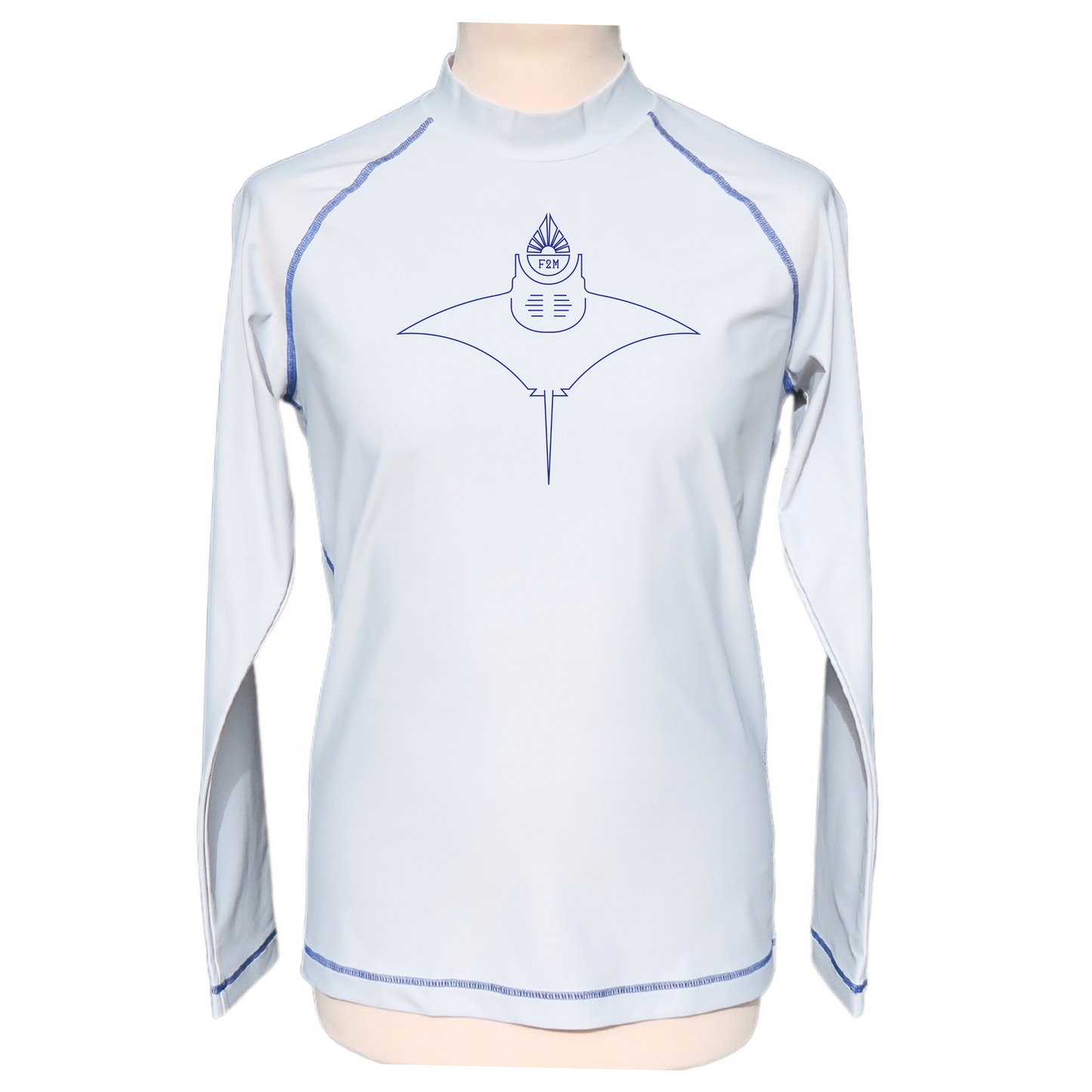 lycra anti uv rashguard F2M made in france filets de pêche recyclés UPF50+ sans additif chimique écolo durable haut de gamme  devant homme manches longues personnalisé raie manta
