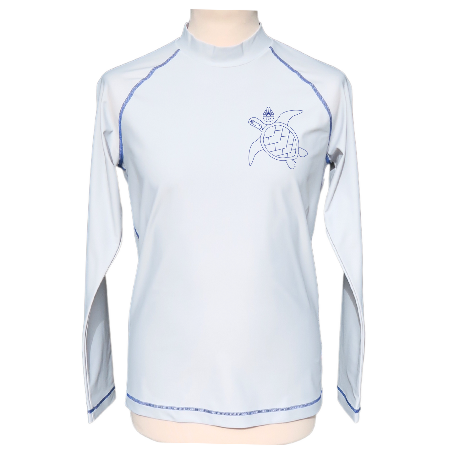 lycra anti uv rashguard F2M made in france filets de pêche recyclés UPF50+ sans additif chimique écolo durable haut de gamme  devant homme manches longues personnalisé tortue tee shirt